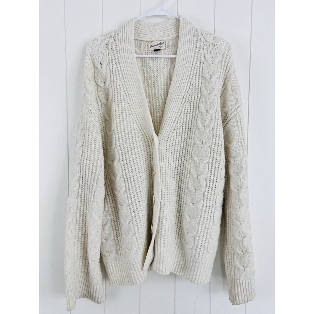Universal Thread Cream Cable Knit Thick Chunky Oversize Cardigan Sweater Med